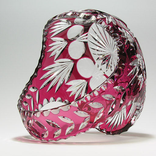 アンティーク雑貨 クランベリーガラス 被せガラス 切子 バスケット カット